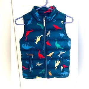 Hanna Andersson Kid’s Puffer Down Vest Navy Blue Dinosaur Print Zipper 6 Pockets